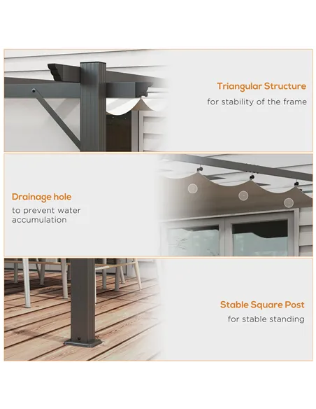 Outsunny 3 x 3(m) Aluminium Pergola Canopy Gazebo Awning Outdoor Garden Sun Shade Shelter Marquee Party BBQ, Light Grey