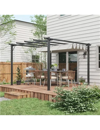 Outsunny 3 x 3(m) Aluminium Pergola Canopy Gazebo Awning Outdoor Garden Sun Shade Shelter Marquee Party BBQ, Light Grey