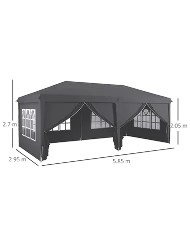 Outsunny Outsunny 3 x 6 m Garden Pop Up Gazebo, Wedding Party Tent Marquee, Water Resistant Awning Canopy with Sidewalls, Window