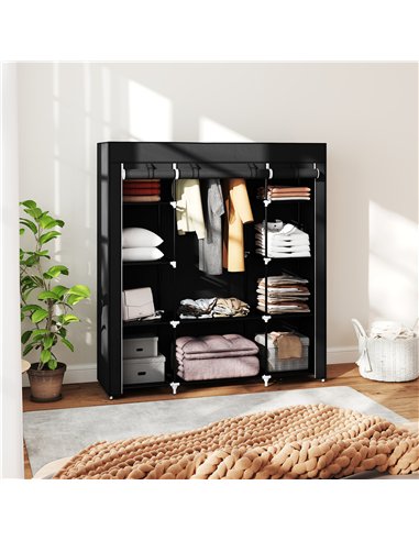 HOMCOM Portable Wardrobe, Foldable Fabric Wardrobe, 150 x 43 x 162.5cm, Clothes Storage Organiser with Hanging Rail, Shelves, Fa