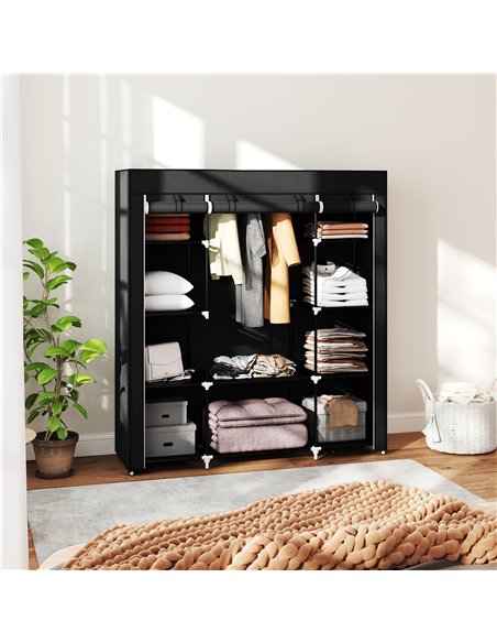 HOMCOM Portable Wardrobe, Foldable Fabric Wardrobe, 150 x 43 x 162.5cm, Clothes Storage Organiser with Hanging Rail, Shelves, Fa