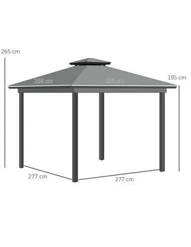 Outsunny 3 x 3(m) Patio Gazebo Canopy Garden Pavilion Tent Shelter Marquee with 2 Tier Roof, Netting and Curtains, Light Grey