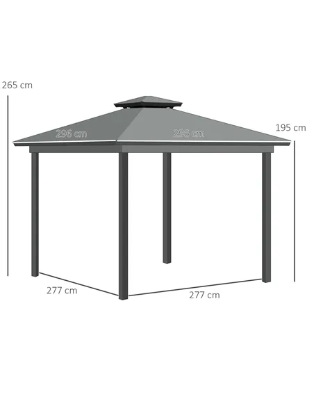 Outsunny 3 x 3(m) Patio Gazebo Canopy Garden Pavilion Tent Shelter Marquee with 2 Tier Roof, Netting and Curtains, Light Grey