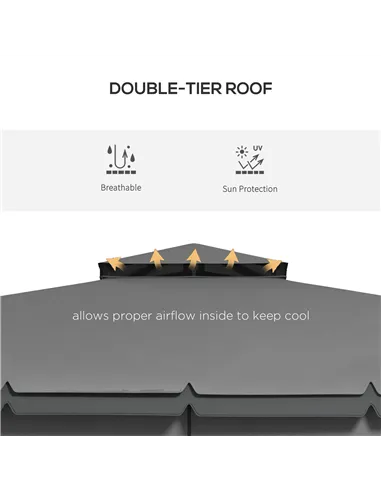 Outsunny 3 x 3(m) Patio Gazebo Canopy Garden Pavilion Tent Shelter Marquee with 2 Tier Roof, Netting and Curtains, Light Grey