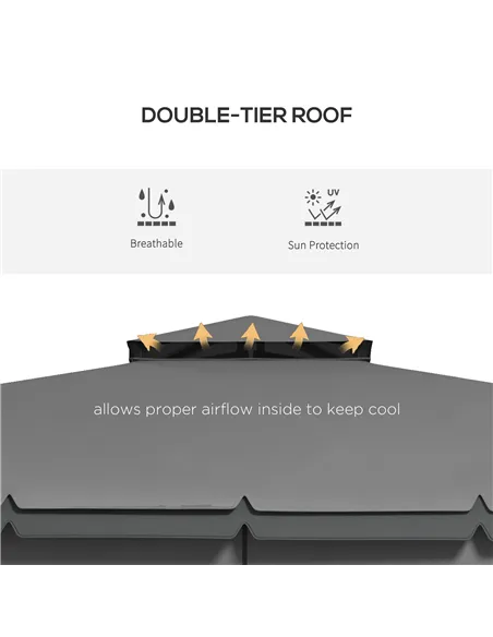 Outsunny 3 x 3(m) Patio Gazebo Canopy Garden Pavilion Tent Shelter Marquee with 2 Tier Roof, Netting and Curtains, Light Grey