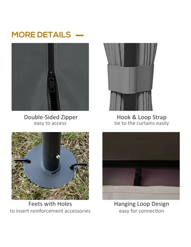 Outsunny 3 x 3(m) Patio Gazebo Canopy Garden Pavilion Tent Shelter Marquee with 2 Tier Roof, Netting and Curtains, Light Grey