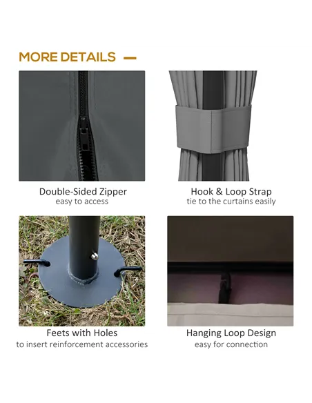 Outsunny 3 x 3(m) Patio Gazebo Canopy Garden Pavilion Tent Shelter Marquee with 2 Tier Roof, Netting and Curtains, Light Grey