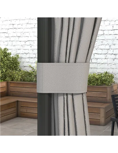 Outsunny 3 x 3(m) Patio Gazebo Canopy Garden Pavilion Tent Shelter Marquee with 2 Tier Roof, Netting and Curtains, Light Grey