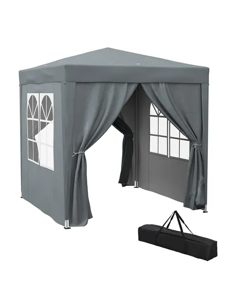 Outsunny Garden Pop Up Gazebo Marquee Party Tent Canopy with free Carrying Case, Removable 2 Walls, 2 Windows, 2m x 2m, Grey