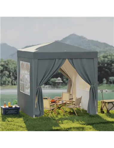 Outsunny Garden Pop Up Gazebo Marquee Party Tent Canopy with free Carrying Case, Removable 2 Walls, 2 Windows, 2m x 2m, Grey