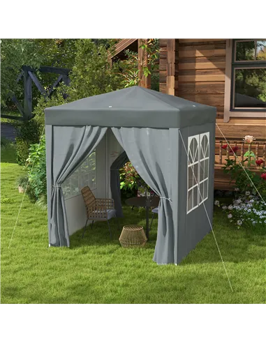 Outsunny Garden Pop Up Gazebo Marquee Party Tent Canopy with free Carrying Case, Removable 2 Walls, 2 Windows, 2m x 2m, Grey