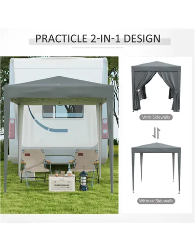 Outsunny Garden Pop Up Gazebo Marquee Party Tent Canopy with free Carrying Case, Removable 2 Walls, 2 Windows, 2m x 2m, Grey