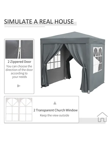 Outsunny Garden Pop Up Gazebo Marquee Party Tent Canopy with free Carrying Case, Removable 2 Walls, 2 Windows, 2m x 2m, Grey