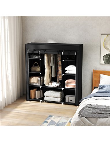 HOMCOM Portable Wardrobe, Foldable Fabric Wardrobe, 150 x 43 x 162.5cm, Clothes Storage Organiser with Hanging Rail, Shelves, Fa