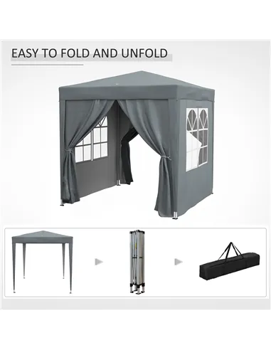Outsunny Garden Pop Up Gazebo Marquee Party Tent Canopy with free Carrying Case, Removable 2 Walls, 2 Windows, 2m x 2m, Grey