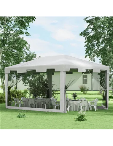 Outsunny 4 x 3 m Party Tent Wedding Gazebo Outdoor Waterproof PE Canopy Shade with Panel