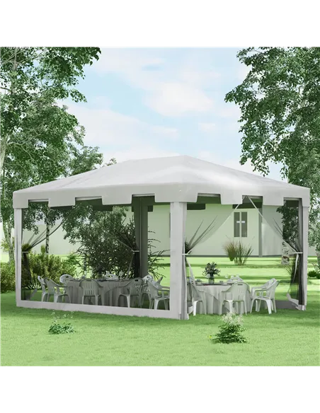 Outsunny 4 x 3 m Party Tent Wedding Gazebo Outdoor Waterproof PE Canopy Shade with Panel