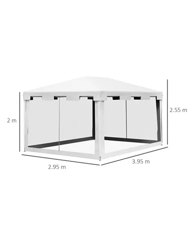 Outsunny 4 x 3 m Party Tent Wedding Gazebo Outdoor Waterproof PE Canopy Shade with Panel