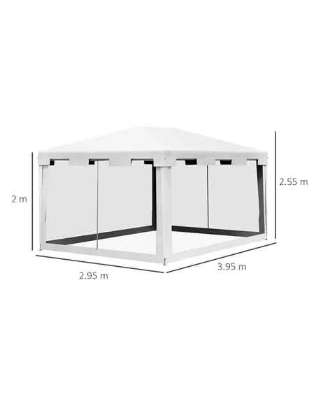 Outsunny 4 x 3 m Party Tent Wedding Gazebo Outdoor Waterproof PE Canopy Shade with Panel