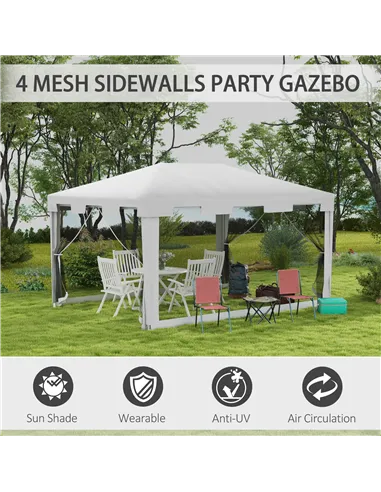 Outsunny 4 x 3 m Party Tent Wedding Gazebo Outdoor Waterproof PE Canopy Shade with Panel