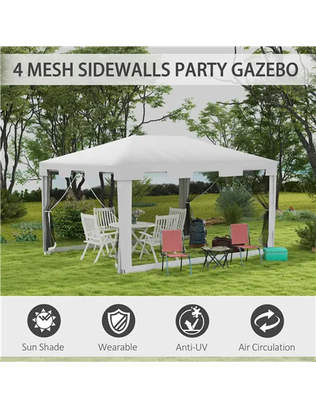 Outsunny 4 x 3 m Party Tent Wedding Gazebo Outdoor Waterproof PE Canopy Shade with Panel