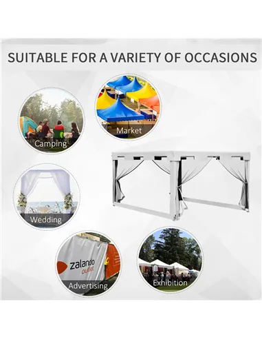 Outsunny 4 x 3 m Party Tent Wedding Gazebo Outdoor Waterproof PE Canopy Shade with Panel