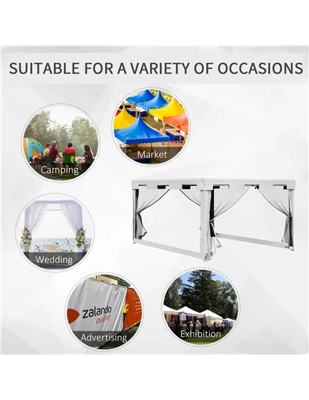 Outsunny 4 x 3 m Party Tent Wedding Gazebo Outdoor Waterproof PE Canopy Shade with Panel