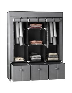 HOMCOM Fabric Wardrobe for Bedroom, Portable Wardrobe with 5 Shelves, 2 Hanging Rails and 3 Fabric Drawers, Foldable Closet, 125
