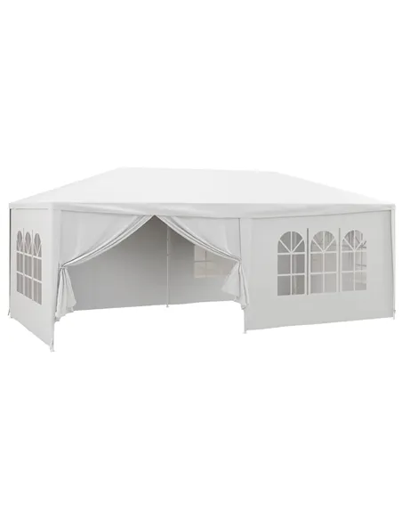 Outsunny 6 x 3 m Party Tent Wedding Gazebo Outdoor Waterproof PE Canopy Shade with 6 Removable Side Walls