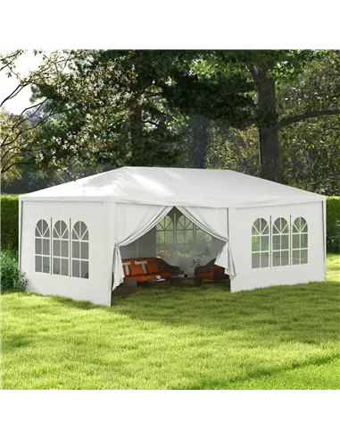 Outsunny 6 x 3 m Party Tent Wedding Gazebo Outdoor Waterproof PE Canopy Shade with 6 Removable Side Walls