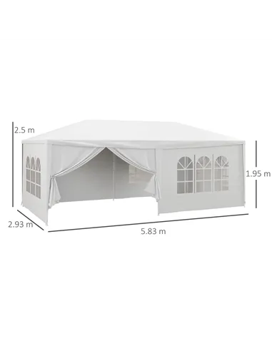Outsunny 6 x 3 m Party Tent Wedding Gazebo Outdoor Waterproof PE Canopy Shade with 6 Removable Side Walls