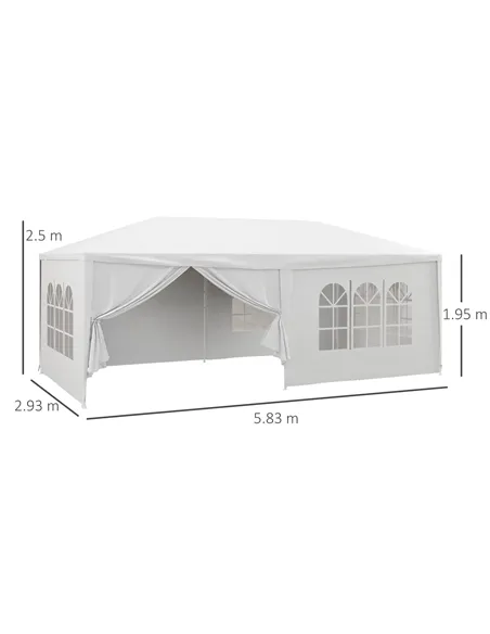 Outsunny 6 x 3 m Party Tent Wedding Gazebo Outdoor Waterproof PE Canopy Shade with 6 Removable Side Walls
