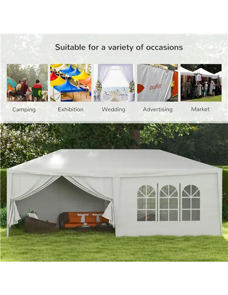 Outsunny 6 x 3 m Party Tent Wedding Gazebo Outdoor Waterproof PE Canopy Shade with 6 Removable Side Walls