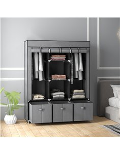 HOMCOM Fabric Wardrobe for Bedroom, Portable Wardrobe with 5 Shelves, 2 Hanging Rails and 3 Fabric Drawers, Foldable Closet, 125 2