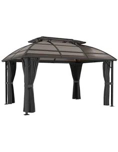 Outsunny 4 x 3m Aluminium Frame Hard Gazebo, with Accessories - Brown
