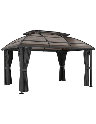 Outsunny 4 x 3m Aluminium Frame Hard Gazebo, with Accessories - Brown