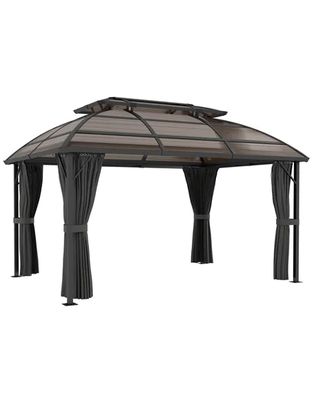 Outsunny 4 x 3m Aluminium Frame Hard Gazebo, with Accessories - Brown