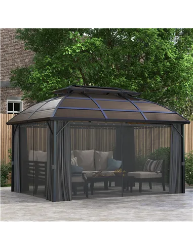 Outsunny 4 x 3m Aluminium Frame Hard Gazebo, with Accessories - Brown