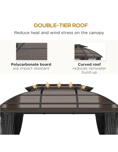 Outsunny 4 x 3m Aluminium Frame Hard Gazebo, with Accessories - Brown