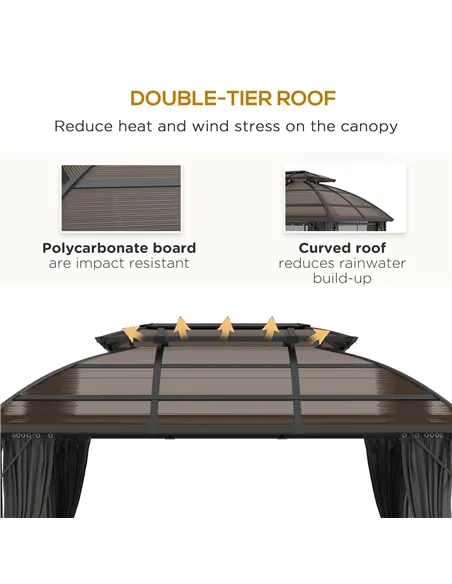 Outsunny 4 x 3m Aluminium Frame Hard Gazebo, with Accessories - Brown