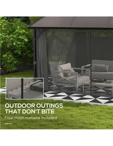 Outsunny 4 x 3m Aluminium Frame Hard Gazebo, with Accessories - Brown