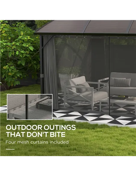Outsunny 4 x 3m Aluminium Frame Hard Gazebo, with Accessories - Brown
