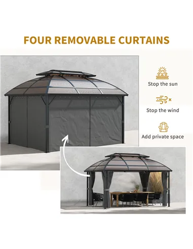 Outsunny 4 x 3m Aluminium Frame Hard Gazebo, with Accessories - Brown