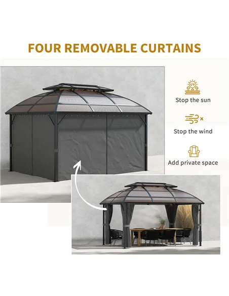 Outsunny 4 x 3m Aluminium Frame Hard Gazebo, with Accessories - Brown