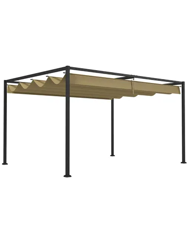 Outsunny 3x2m Metal Pergola with Retractable Roof, Garden Gazebo Canopy Shelter for Outdoor, Patio, Khaki