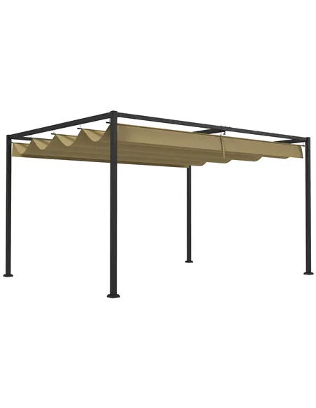 Outsunny 3x2m Metal Pergola with Retractable Roof, Garden Gazebo Canopy Shelter for Outdoor, Patio, Khaki