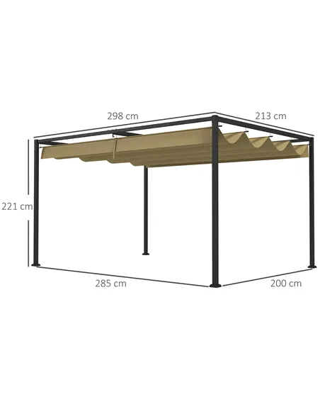 Outsunny 3x2m Metal Pergola with Retractable Roof, Garden Gazebo Canopy Shelter for Outdoor, Patio, Khaki