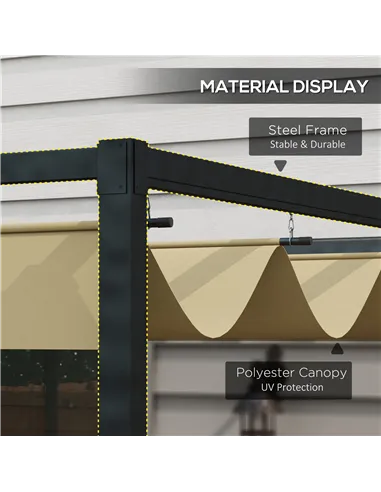 Outsunny 3x2m Metal Pergola with Retractable Roof, Garden Gazebo Canopy Shelter for Outdoor, Patio, Khaki