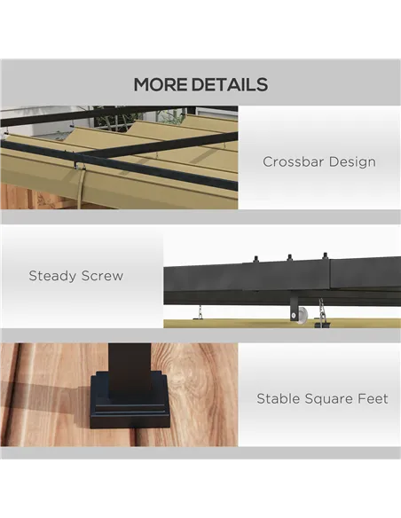Outsunny 3x2m Metal Pergola with Retractable Roof, Garden Gazebo Canopy Shelter for Outdoor, Patio, Khaki