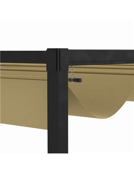 Outsunny 3x2m Metal Pergola with Retractable Roof, Garden Gazebo Canopy Shelter for Outdoor, Patio, Khaki